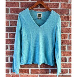 Vintage Eddie Bauer Sport Shop Teal V-Neck Knit Sweater Small